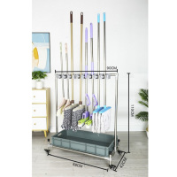 XMSJ 拖把扫把挂架免打孔拖把架落地式卫生间沥水收纳8挂10钩+灰盘+轮子