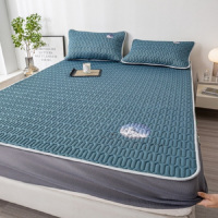 福禄克 冰丝乳胶凉席三件套可水洗床笠款夏凉席家用印花床罩凉席 宾利蓝床笠款150*200cm
