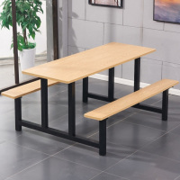 圣隆苏 不锈钢快餐桌学校学生工地食堂玻璃钢连体餐桌员工快餐桌椅组合 6人位防火板 铁支架