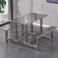 圣隆苏 不锈钢快餐桌学校学生工地食堂玻璃钢连体餐桌员工快餐桌椅组合 4人位全不锈钢