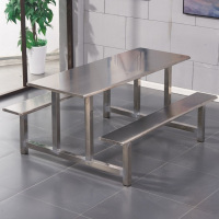 圣隆苏 不锈钢快餐桌学校学生工地食堂玻璃钢连体餐桌员工快餐桌椅组合 6人位全不锈钢