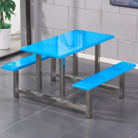 圣隆苏 不锈钢快餐桌学校学生工地食堂玻璃钢连体餐桌员工快餐桌椅组合4人位玻璃钢桌面 不锈钢支架