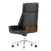 豆乐奇现代简约会议椅老板椅高端办公椅洽谈接待椅高靠背椅 胡桃木纹+超纤皮+轮子