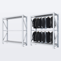 XMSJ 挂衣服货架展示架仓库库房挂衣架仓储 单杠白色200*60*200 2层(含二层层板)300KG