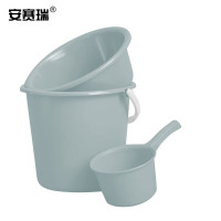 安赛瑞 塑料水桶手提加厚储水桶 水桶洗脸盆水瓢勺3件套浅蓝7A00562