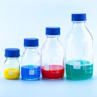 海斯迪克 HKQS-184 蓝盖试剂瓶 透明丝口螺口玻璃瓶 螺纹口带刻度 500ml