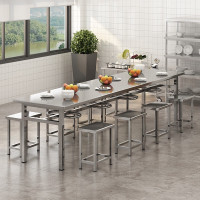 臻远ZY-BXG-324 2200mm不锈钢餐桌椅学校公司食堂桌椅组合快餐桌椅2.2米餐桌