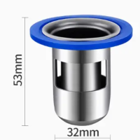 安赛瑞 地漏芯防臭内芯通用加厚304不锈钢地漏过滤网下水道防虫臭神器小号短款33-40孔用 长53*宽32mm公差±3m