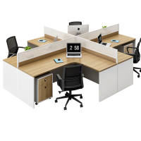 古睿德 L型四人位办公桌椅组合办公室卡座屏风员工位职员电脑桌L字型四人位含柜椅