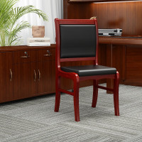 海艾珈 无扶手实木皮革办公椅单位会议椅木质靠背椅电脑椅培训椅子