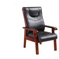 古睿德 有扶手实木会议椅办公椅皮革老板椅班前椅木制会客培训接待椅西皮椅