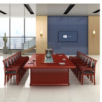 東業家具 会议桌办公家具木贴大型会议长桌形红色开会桌6000mm DY-HYZ62