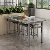 東業家具 不锈钢餐桌食堂餐桌椅职员学校餐桌椅可悬挂凳子1400mm DY-CZ7