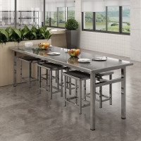 東業家具 不锈钢餐桌食堂餐桌椅职员学校餐桌椅可悬挂凳子1800mm DY-CZ16