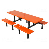 臻远ZY4040856玻璃钢连体餐桌椅组合8人位钢架条凳款.