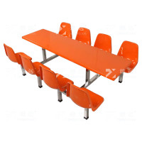 臻远ZY4040862玻璃钢连体餐桌椅组合8人位不锈钢架靠背款.