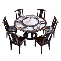 臻远 岩板餐桌实木圆形餐桌椅组合1.2米圆桌6把餐椅.