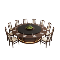 汇云星 高档新中式实木电动餐桌带岩板转盘大圆桌豪华饭桌1.8米电动单桌