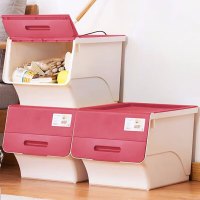 茶花塑料衣物收纳箱棉被整理箱34L 红色 3个装