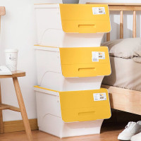 茶花塑料衣物收纳箱棉被整理箱34L 黄色 3个装.