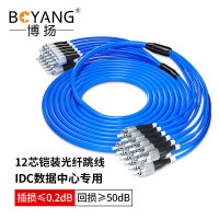 博扬电信级铠装12芯光纤跳线FC-FC 预端接 20米单模 防鼠咬不锈钢螺旋铠甲尾纤 阻燃LSZH BY-K20331