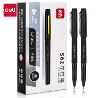 得力(deli) 商务风大容量拔帽中性笔签字笔 办公办公笔 0.5mm子弹头 12支/盒 黑色 S62
