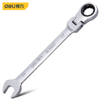 得力(deli)DL34217 镜面全抛光活动头棘轮两用快扳 开口梅花呆扳手 板子汽修机修 工具 17MM