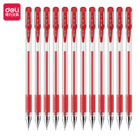 得力(deli)0.5mm半针管中性笔6601红色12支/盒 红色