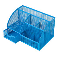 齐心(Comix) 创意金属网纹办公笔筒 多功能七格桌面收纳摆件 黑色B2000