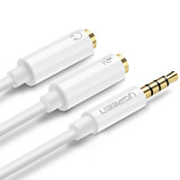 绿联(UGREEN)耳机麦克风一分二转接线 3.5mm音频线手机耳机二合一转换器 耳麦延长分线器白10789