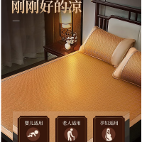 册宣 1.2m床凉席+枕套1只 藤席冰丝凉席 夏季柔软草席子 饼干花
