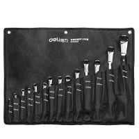 得力工具DL150014T镜面双梅花扳手套装(银)14件套