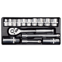 易尔拓 YATO YT-38631 套筒扳手套装组合工具箱3/8" 铁盒 15件套