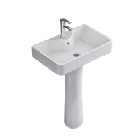 册宣 陶瓷立柱式家用洗脸盆单冷水龙头 含下水管 软管