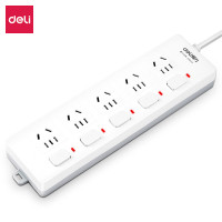 得力 18176-03插座_5组_3米_PVC袋装(白)(只)