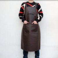 册宣 背心式软皮防水围裙 加厚食堂厨房PU防油皮革围裙