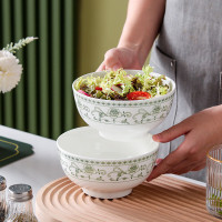 益美洁 陶瓷面碗中式釉中彩大碗6英寸家用米饭碗 汤碗 2只装 绿韵