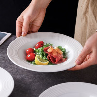 册宣 陶瓷盘家用白瓷盘子8.5英寸釉下彩螺纹草帽盘微波炉可用4只装