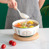 册宣 陶瓷碗北欧风釉下彩米饭碗汤碗8英寸创意面碗 大碗 复古梵叶