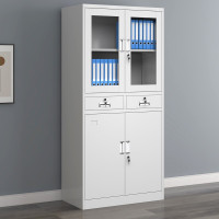 册宣 工具柜铁皮柜办公室财务会计凭证柜资料储物收纳文件五节柜带锁 中二斗玻璃门