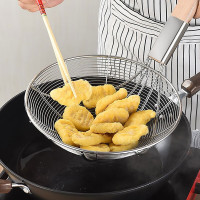 册宣 大漏勺大号不锈钢笊篱油炸线捞厨房商用过滤网筛捞木柄捞勺32cm