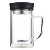 富光致格双层办公玻璃杯(带滤网)颜色随机 G1613-SP-570B