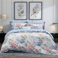 FUANNA/富安娜 磨毛江南芙蕖四件套 被套203×229cm 床单230×240cm 枕套74×48cm×2件 1套