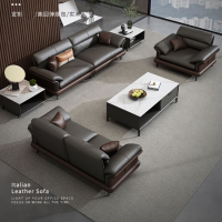 仓迪 广澜办公室沙发现代简约接待洽谈商务意式三人位休闲会客茶几组合