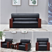 仓迪 海艾珈办公沙发接待沙发现代简约商务沙发组合实木扶手西皮沙发单人位