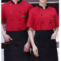 益美洁 饭店后厨房厨师工作服短袖夏装 红(厨师帽+口罩)