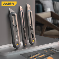 得力(deli)3把装国民家居home系列伸缩美工刀安全刀/9mm/18mm石墨黑 HT4003