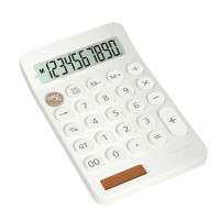 得力(deli)白色TE122双电源便携款计算器 可爱小巧 10位数宽屏桌面计算机 学生/办公用品财务计算