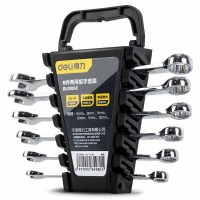 得力(deli)镜面两用扳手套装塑架铬钒钢(银)6件套(6-12mm)DL0106C