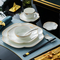 家佳恒美中式金边骨瓷酒店餐厅摆台招待碗盘餐具十一件套商用招待碗盘餐具 (单位:套)